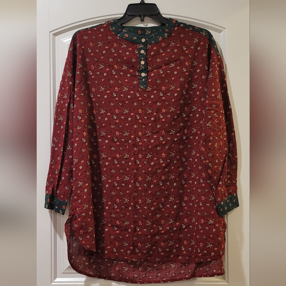 Floral long hi-low tunic blouse